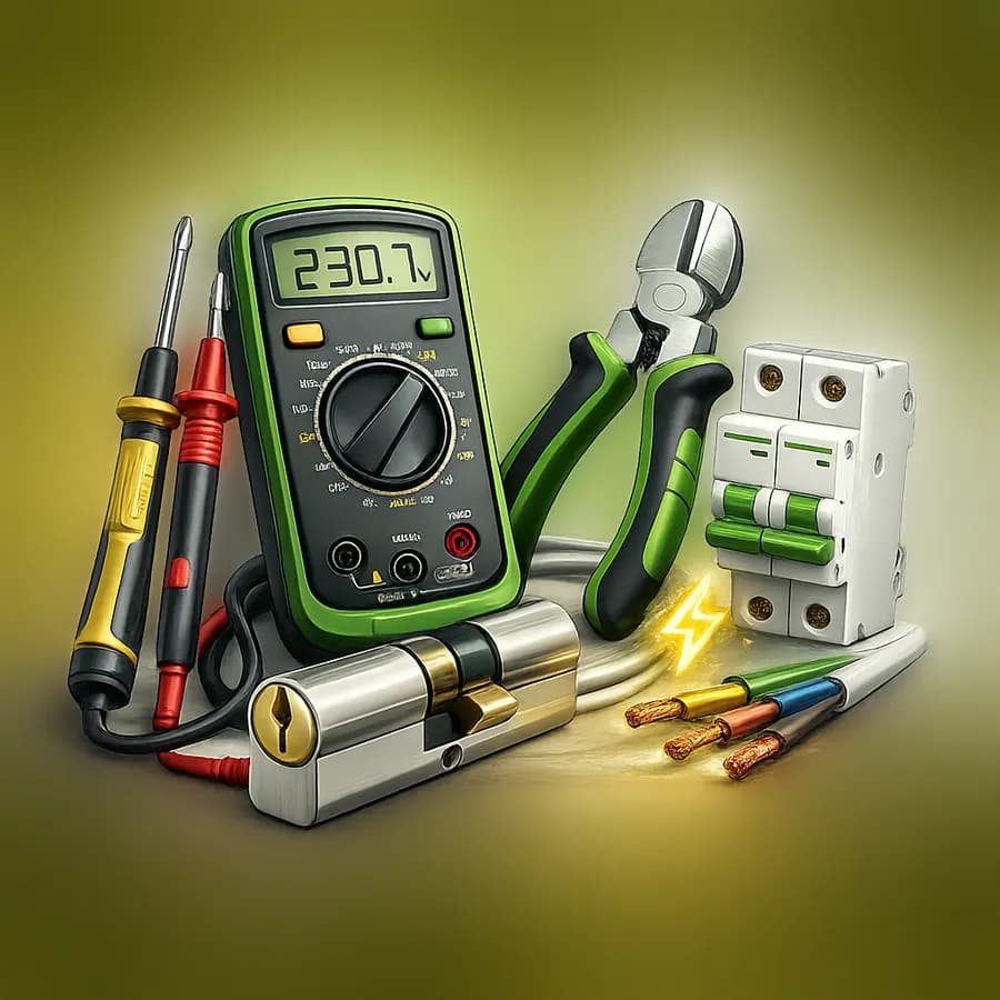 Electrical tools including multimeter and wire cutters for FUNDI electrical services.