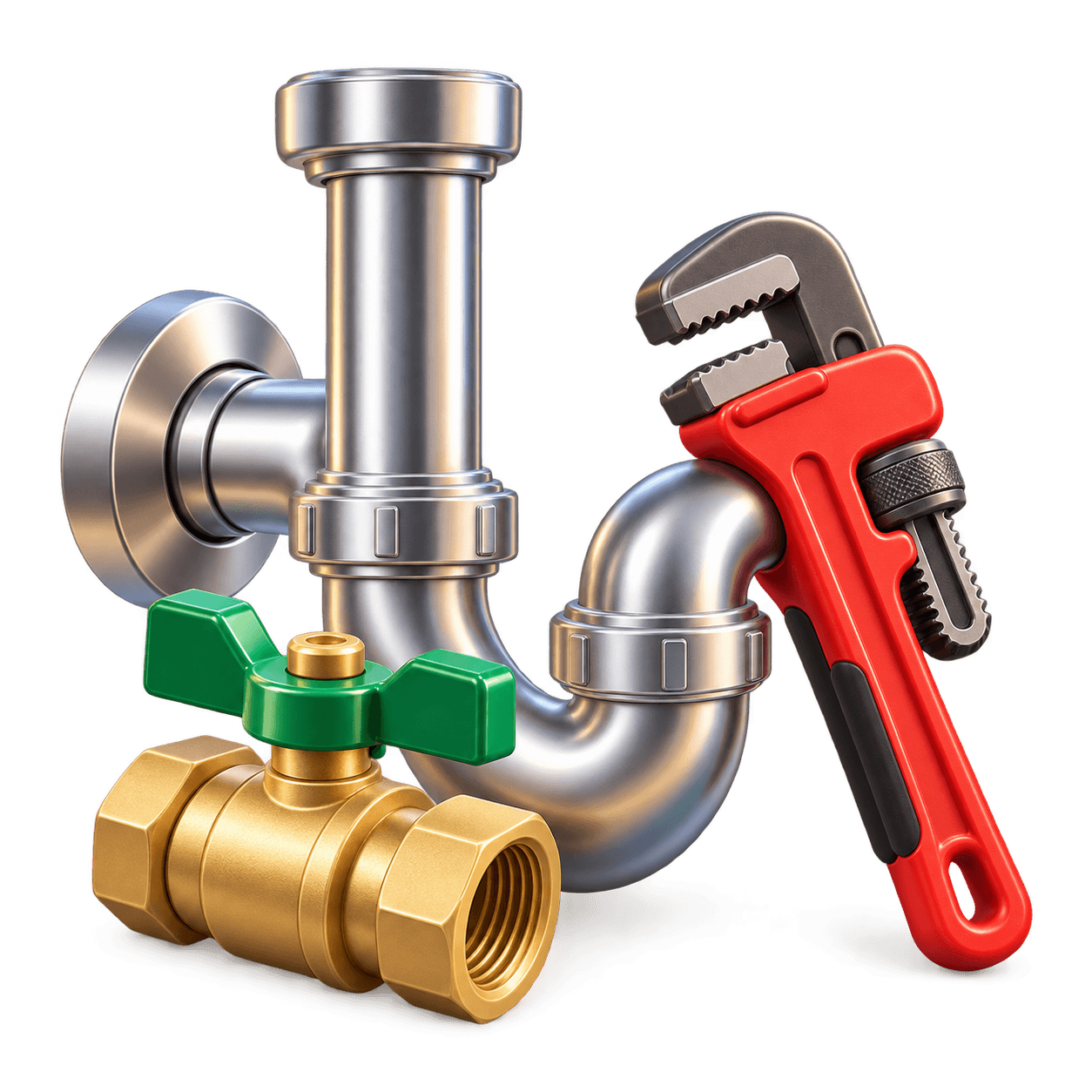 Plumbing tools and fittings arranged for FUNDI plumbing services.
