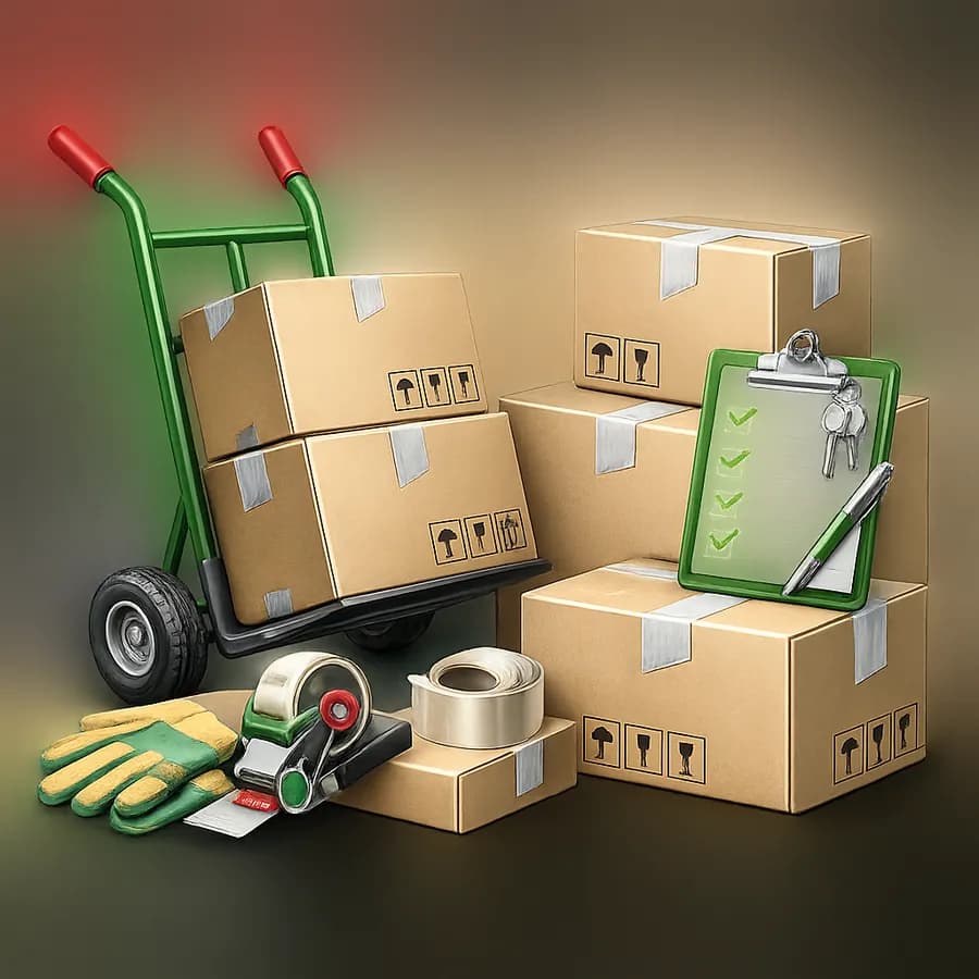 Moving and delivery equipment arranged for FUNDI moving and delivery services.